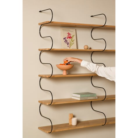 Onda Double Low Profile Shelves, Funky Wall Shelf, Storage Shelving Ideas, Bedroom Shelf Ideas, Small Bookshelves, Modular Shelving System, Metal Shelving, Modular Shelving, Curved Lines