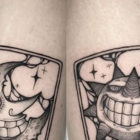 #1🏆ANIME TATTOO PAGE on Instagram: "Repost @nekomajoo Sun and Moon Soul Eater tarot cards 🌜🌞 Thank you so much Amy for sitting like a rock ✨ Dm me to book in similar pieces! 🖤 #tattoo #tattoos #tattooartist #tattoodesign #liverpooltattoo #tattooideas #tattooflash #tattoostyle #liverpoolcity #liverpooltattooartist #blacklinetattoo #blacktattoo #blackmoontattoo #blackmoon #blackworkuk #suntarottattoo #tarotcardtattoo #souleatertattoo #souleater #moontarottattoo" Soul Eater Moon, Liverpool Tattoo, Black Line Tattoo, Sun And Moon Tarot, Tarot Tattoo, Tarot Card Tattoo, Nerd Tattoo, Like A Rock, Card Tattoo