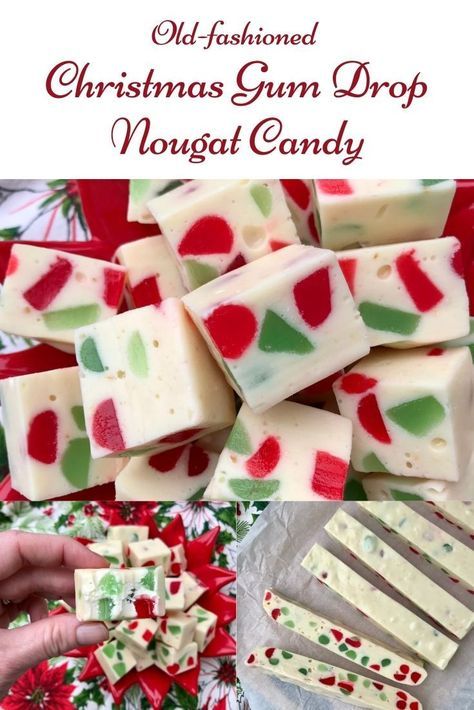 Christmas Gumdrop Nougat, Gum Drop Cake, Gumdrop Nougat, Nougat Candy, Nougat Recipe, Holiday Candy Recipes, Christmas Candy Easy, Easy Christmas Candy Recipes, Christmas Candy Homemade