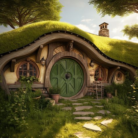 Hobbit House Exterior, Hobit Houses Aesthetic, Garden Hobbit House, Hobbit Village, Casa Do Hobbit, Hobbit Homes, Dorm Door Decorations, Backyard Cabin, Casa Hobbit