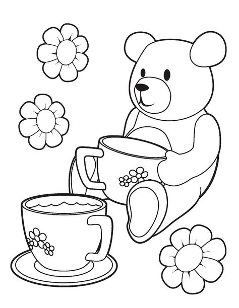 Tea Party Coloring Pages, Party Coloring Pages, Princess Tea Party, March Hare, Teddy Bear Picnic, Vintage Tea Party, Cat Coloring Page, Spring Party, Disney Coloring Pages