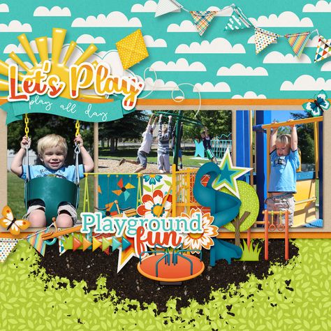 Playground Scrapbook Layouts, Summer Scrapbook Layouts, 12x12 Scrapbook Layouts, Scrapbooking Layouts Baby, Scrapbook Borders, Kids Pages, School Playground, Summer Scrapbook, Kids Scrapbook