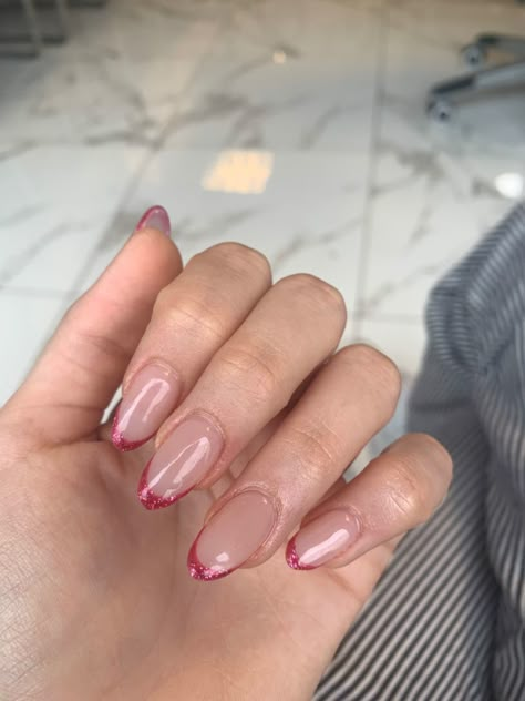 Dark Pink French Nails, Pink Sparkly French Tips, Sparkly Pink French Tips, Dark Pink French Tip Nails, Pink Sparkly French Tip Nails, Nails For Pink Dress, Sparkly French Tip Nails, 2023 Nails Ideas, Nails Champagne