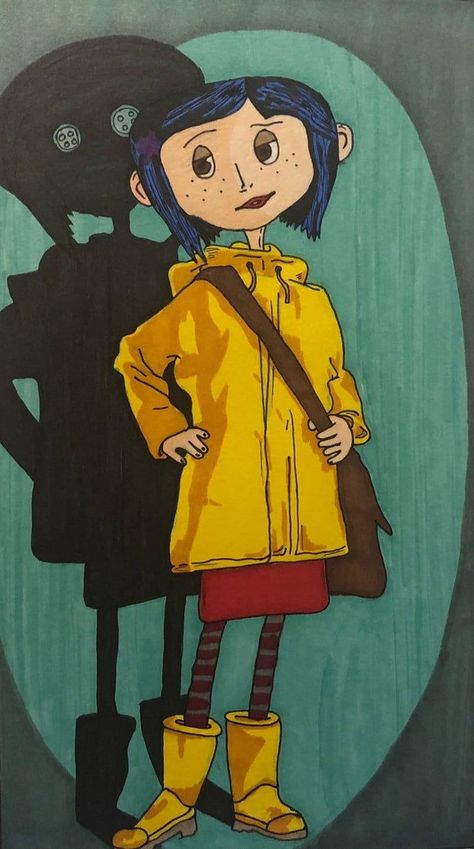 Coraline, Blue Hair, A Girl, Yellow, Hair, Blue, Black, Art