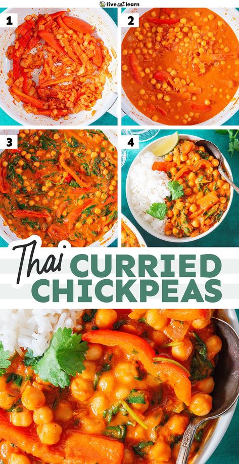 Thai-Style Curried Chickpeas Dinner Recipes In Crockpot, Vegetarian Easter Recipes, Recipes In Crockpot, Collard Greens Salad, Vegetarian Easter, Baked Halloumi, Curried Chickpeas, Chickpeas Benefits, Vegetarian Lunch Recipes