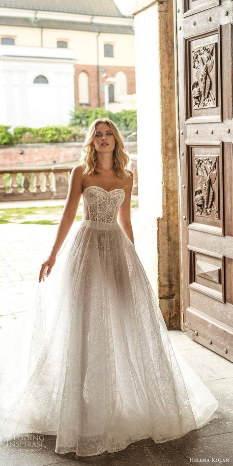 helena kolan 2020 bridal strapless sweetheart sheer corset bodice fully embellished lace a line ball gown wedding dress sheer back chapel train (8) mv  -- Helena Kolan 2020 Wedding Dresses | Wedding Inspirasi #wedding #weddings #bridal #weddingdress #weddingdresses #bride #fashion  ~ Wedding Cinderella, Sukienki Maksi, Wedding Reception Outfit, Sheer Corset, Sheer Wedding Dress, Anita Dongre, Indian Salwar Kameez, Wedding Dresses Corset, White Wedding Dress