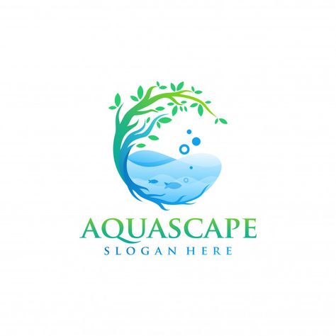 Aquascape logo design vector | Premium Vector #Freepik #vector #logo #water #design #template Animal Logo Design Inspiration, Bottle Design Water, Nature Logo Design, Fresh Logo, Lab Logo, Logo Design Set, Water Logo, Fish Logo, Pet Logo Design