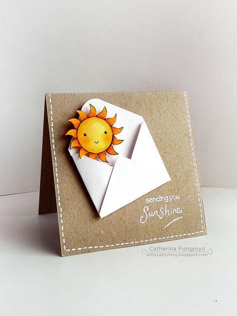 Sending you sunshine sentiment matched with an envelope and sweet watercolored sun popping out... Summer Cards, Encouragement Cards, Birthday Cards Diy, Penny Black, Get Well Cards, Creative Cards, Cool Cards, Simple Cards, Paper Cards