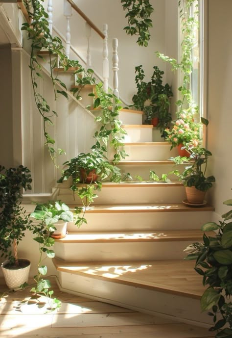 Staircase Plants, Wall Climbing Plants, Popsicle Stick Crafts House, نباتات منزلية, Jungle Vibes, Balcony Plants, Stair Decor, Plant Decor Indoor, House Plants Decor