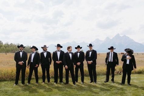 Western Wedding Groomsmen, Mountain Formal, Country Wedding Groomsmen, Grooms Outfits, Cowboy Groom, Black Wedding Guest Dresses, Wedding Cowboy Boots, Formal Wedding Attire, Burgundy And Blush Wedding