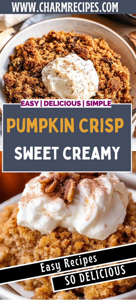 Crockpot Pumpkin Crisp, Pumpkin Crisp Recipe Healthy, Pumpkin Crisp Recipe Easy, Pumpkin Crisp Recipe, Work Treats, Crisp Desserts, Pumpkin Crisp, Pumpkin Filling, Oat Crumble