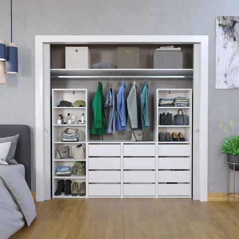 Flexi Storage Wardrobe 400mm White Matte 3 Shelf And 4 Drawer Unit - Bunnings New Zealand Flexi Storage, Storage Wardrobe, Bedroom Cupboards, Drawer Unit, Shelf Unit, Hanging Rail, Large Drawers, Toddler Room, Particle Board