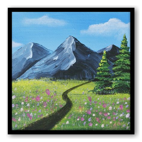 How to paint wildflower Landscape Acrylic Painting Tutorial For Beginners #08 Easy Acrylic Scenery Painting, Spring Mountain Painting, Landscape Scenery Paintings, Landscape Ideas Drawing Easy, Mountain Scenery Painting Easy, Wildflower Acrylic Painting, Landscape Ideas Painting Easy, Easy Landscape Ideas Drawing, Landscape Paintings Easy Simple