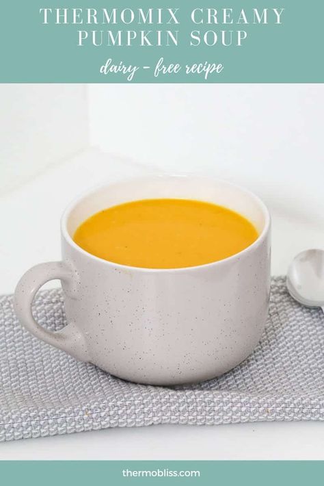 Our Thermomix Dairy-Free Creamy Pumpkin Soup is the perfect winter warmer soup! Healthy and delicious! Dairy Free Pumpkin Soup, Thermomix Pumpkin Soup, Soup Dairy Free, Creamy Pumpkin Soup Recipe, Thermomix Soup, Soups For Kids, Creamy Pumpkin Soup, Dairy Free Pumpkin, Super Salads