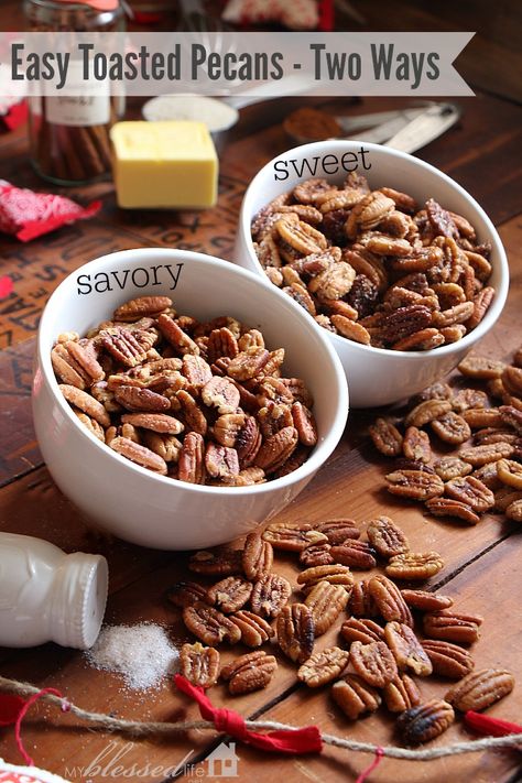 Easy Toasted Pecans | Sweet & Savory - My Blessed Life™ Bourbon Pecans, Roasted Pecans, Pecan Pralines, Nut Recipes, Pecan Recipes, Roasted Nuts, Food Easy, Recipes Appetizers And Snacks, Candied Nuts