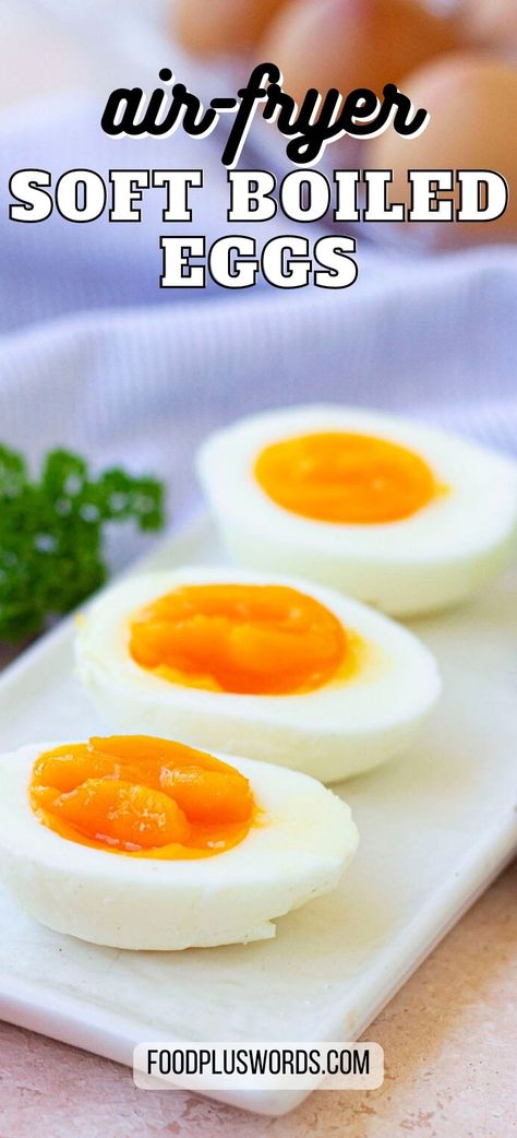 Get perfectly cooked soft boiled eggs every time with our easy air fryer soft boiled eggs recipe! This healthy air fryer recipe is an easy and delicious way to enjoy a nutritious breakfast without any hassle. Plus, our easy peel method ensures that you'll have perfectly cooked eggs that are easy to peel every time. Viral TikTok recipes. Eggs Air Fryer, Soft Boiled Eggs Recipe, Boiled Eggs Recipe, Air Fryer Eggs, Vsg Recipes, Egg Hacks, Soft Egg, Healthy Air Fryer, Soft Boiled Eggs