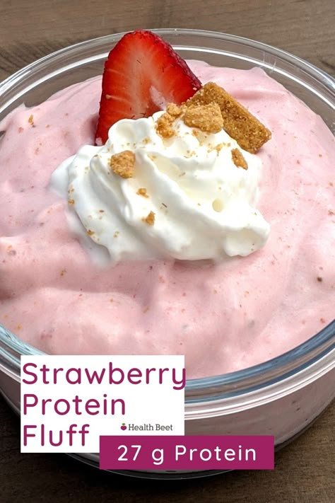 High Protein Dessert, Protein Fluff, Protein Dessert, Low Carb High Protein, Strawberry Protein, Bariatric Friendly Recipes, Protein Baking, High Protein Desserts, Fluff Recipe