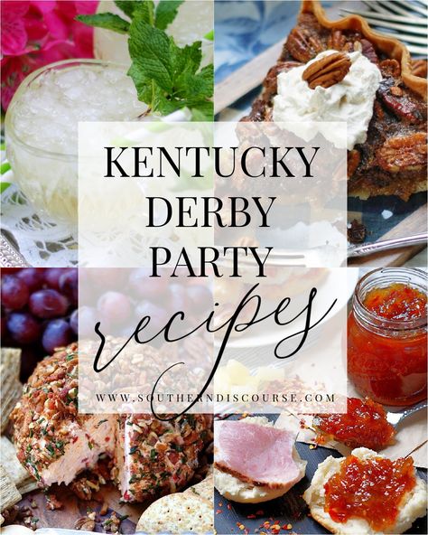 collage featuring kentucky derby recipes for derby parties. Derby Birthday Party Kids, Kentucky Derby Menu Ideas, Kentucky Derby Food Ideas, Kentucky Derby Cake, Kentucky Derby Desserts, Derby Dinner, Derby Food, Kentucky Derby Party Ideas, Derby Party Ideas