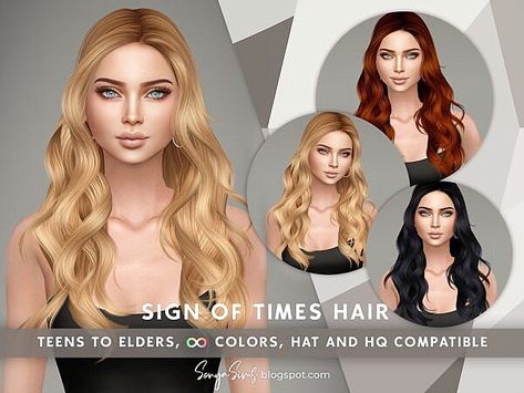 Sign of Times Hair ~ Sonya Sims for Sims 4 Sims 4 Cc Beach Waves Hair, Sonya Sims Hair, Sims 4 Cc Curled Hair, Sims 4 Long Wavy Hair, Sims 4 Cc Hair Wavy, Sims 4 Medium Hair Cc, The Sims 4 Cc Hair Men, Sims 4 Wavy Hair Cc, Sims 4 Wavy Hair