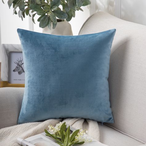 Phantoscope Soft Silky Velvet Series Decorative Throw Pillow, 18" x 18", Blue, 1 Pack - Walmart.com - Walmart.com Hang Out Room Ideas, Navy Blue And Grey Living Room, Living Room Vibes, Small Apartment Ideas, Room Blue, Bedroom Decor Cozy, Velvet Quilt, Blue Throws