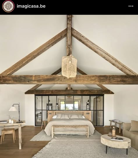 Rustic Chic Bedroom, Barn Conversion Interiors, A-frame Interior, Barn House Interior, Loft Interiors, Attic Renovation, New Condo, Attic Rooms, Tiny House Interior