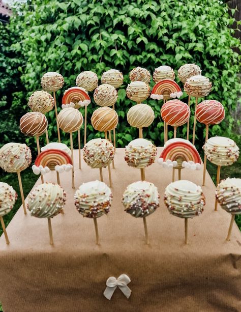 Boho Rainbow Treat Table, Boho Rainbow Baby Shower Dessert Table, Boho Birthday Treats, Boho Rainbow Birthday Party Food, Boho Cake Pops Ideas, Boho Rainbow Cake Pops, Boho Rainbow Dessert Table, Cake Pops Boho, Boho Cakepops