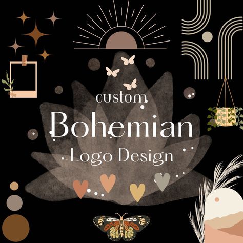 Custom Logo Design Bohemian Themed Personalized Branding - Etsy Logos Color, Bohemian Logo, Logo Identity, Typography Branding, Black Hollywood, Bohemian Art, Brand Board, Dec 8, Logo Concept