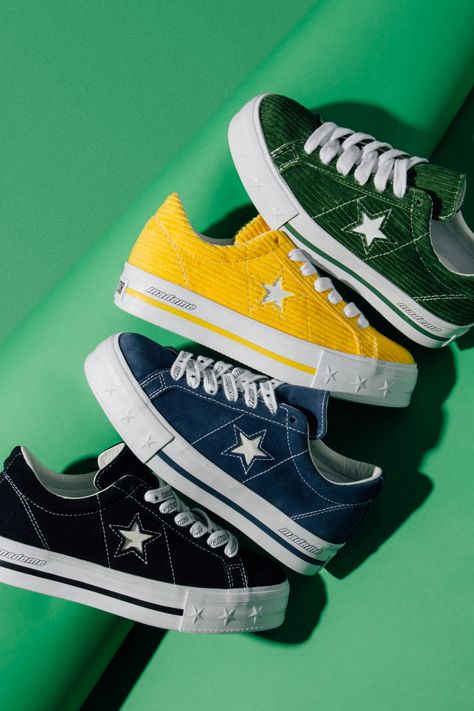 Converse x MadeMe One-Star Platform Collection Converse 1 Star, Converse X Mademe One Star Platform, One Star Platform Converse, Converse Platform Shoes Dark Green, Star Platforms, Converse One Star Platform, Converse 1 Star Green, Green One Star Converse, Converse Fun Star