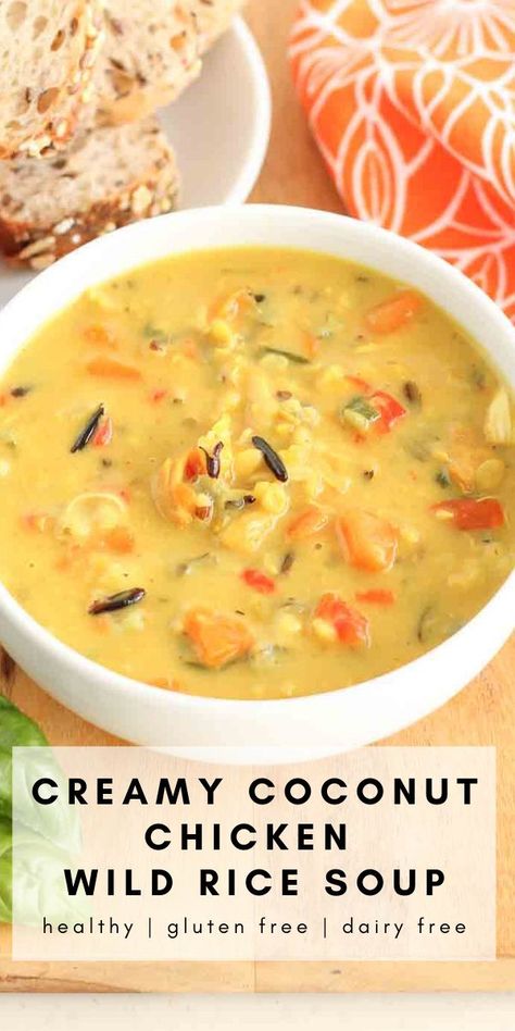 Wild Rice Soup Healthy, Dairy Free Soup Recipe, Creamy Coconut Chicken, Chili Recipe Stovetop, Chicken Wild Rice, Recipe Crockpot, Chicken Wild Rice Soup, Creamy Chicken And Rice, Coconut Milk Soup