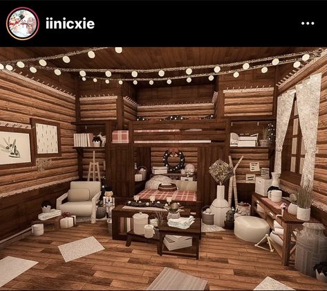 Bloxburg Small Cabin Ideas, Cabins In Bloxburg, Bloxburg Winter Cabin Interior, Small Cabin Bloxburg, Bloxburg Winter Backyard Ideas, Bloxburg Cabin Bedroom, Bloxburg Cabin Ideas Layout, Bloxburg Winter Bedroom, Bloxburg Cabin Interior