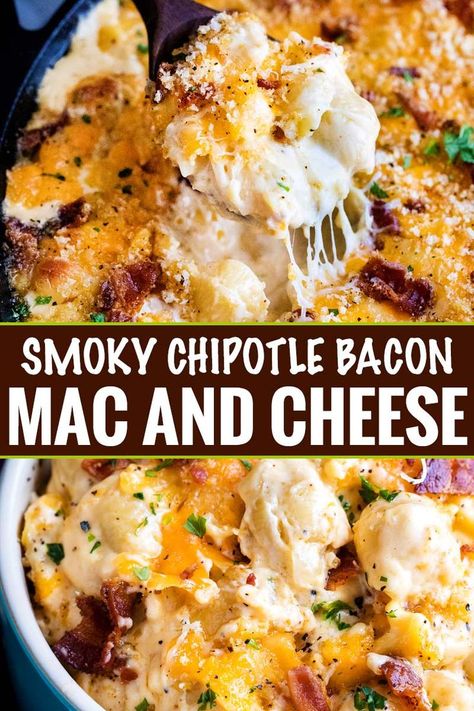 Best Thanksgiving Mac And Cheese, Mac And Cheese Ideas, Thanksgiving Mac And Cheese, Mac And Cheese Recipes, Mac And Cheese Casserole, Thanksgiving Food Sides, Bacon Mac And Cheese, Chipotle Peppers, Best Thanksgiving Recipes