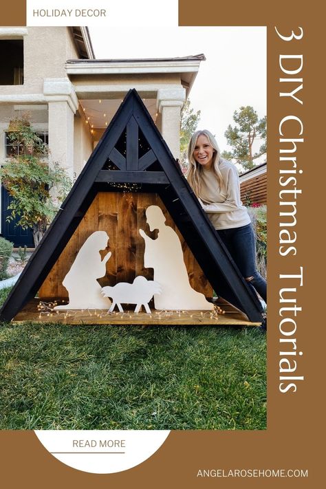 Here are 3 tutorials for Christmas decorations you can make yourself! Wood Nativity Diy Yard Art, Large Nativity Scene Display Outdoor, Outdoor Nativity Patterns For Wood, How To Make Outdoor Nativity Set, Porch Nativity Scene, Outdoor Wooden Nativity Scene, Diy Outdoor Manger Scene, Christmas Outdoor Cutouts, Plywood Nativity Scene Pattern