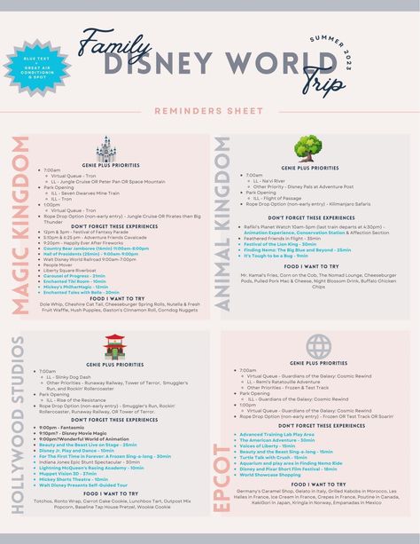 Disney Trip Itinerary Template, Disney Travel Agent Marketing Ideas, Disneyworld 2024, Disneyworld Planning, Disney Guide, Disneyland Vacation Planning, Disney Bucket List, Disney Surprise, Disney 2023