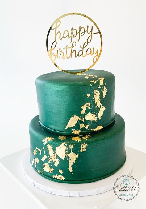 Green Birthday Cake For Women, Gold Leaf Cake, Green Birthday Cake, Birthday Cake For Women, Cake For Women, Green Birthday Cakes, Leaf Cake, Gold Leaf Cakes, Green Birthday