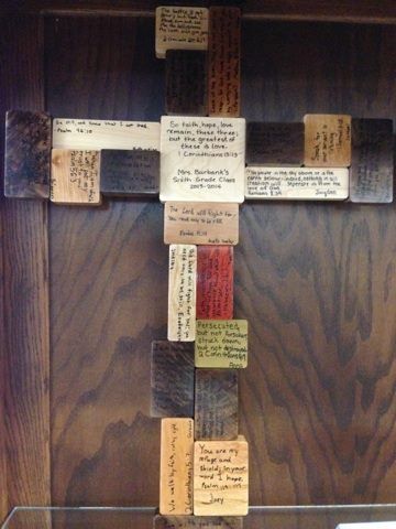 students were each given a block of wood to write down their favorite Scripture passage. These blocks were intricately joined to create a cross for each class. The colors are amazing! School Auction Projects, Class Auction Projects, Class Auction, Class Art Projects, Block Of Wood, School Auction, Favorite Verses, Auction Projects, Auction Ideas