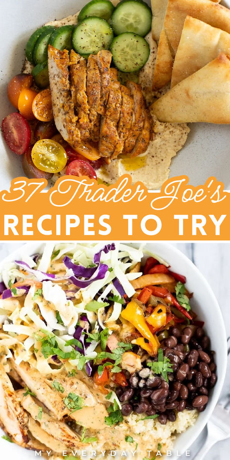 Trader Joe's recipes Trader Joe's Meal Plan, Easy Lunch Ideas Trader Joes, Trader Joe Recipes Healthy, Best Trader Joe’s Recipes, Healthy Affordable Dinner Recipes, Trader Joes Quick Meals, Meals From Trader Joe’s, Easy Go To Meals, Easy Healthy Meals For A Crowd