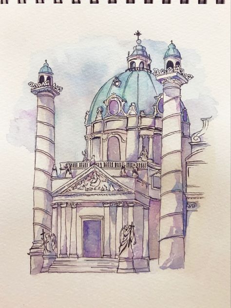 Vienna Sketch, Vienna Watercolor, Vienna Drawing, Easy Doodle, City Drawing, Watercolour Inspiration, Travel Sketches, Easy Doodle Art, Sketch Ideas