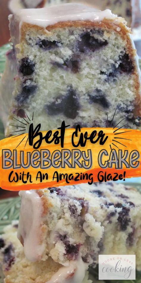 Fresh Blueberry Cake with a Sour Cream Glaze – this cake is made with freshly picked blueberries for one beautiful cake. It’s a wonderful Summer cake that is light and fluffy. This recipe uses a 10-inch bundt pan. via @Mooreorlesscook Best Blueberry Cake, Sour Cream Icing, Strawberry Shortcake Birthday Cake, Blueberry Bundt, Cake Blueberry, Blueberry Bundt Cake, Dreamy Desserts, Blueberry Season, Family Desserts