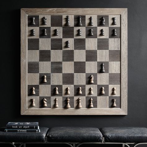 A massive wall-mounted vertical chess board with magnetized chess pieces that turns a classic board game into full blow interactive wall art. Vertical Chess Board, Giant Chess, Easy Weekend Projects, Wall Game, Interactive Walls, Classic Board Games, Chess Game, Game Room Decor, Room Setup