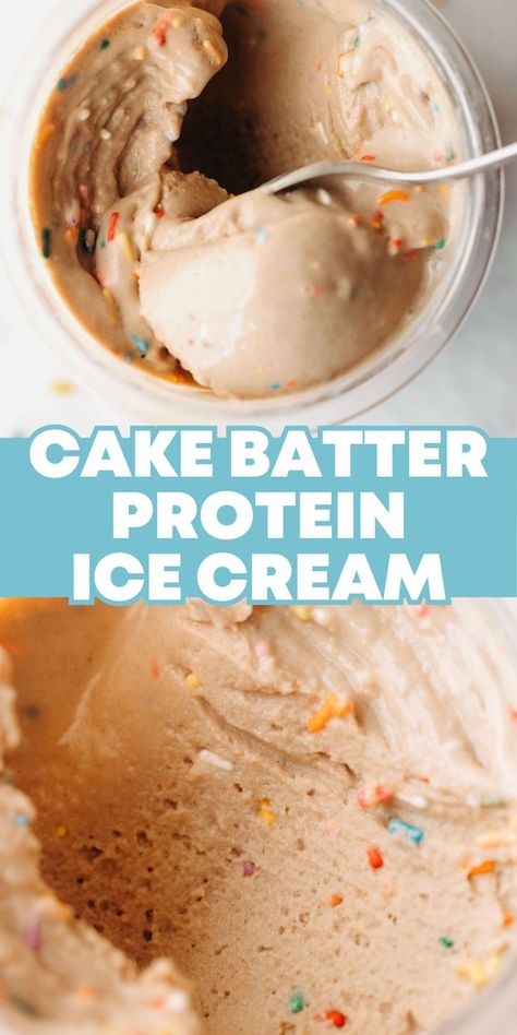 A Ninja Creami protein ice cream recipe without the dairy! Still packed with protein, sweetened naturally, in a funfetti-inspired vanilla cake batter flavor – it’s the perfect healthy frozen treat! Protein Ice Cream Ninja Creami, Creami Protein Ice Cream, Ice Cream Ninja Creami, Dog Ice Cream Recipe, Cake Batter Protein, Ninja Ice Cream Recipe, Cake Batter Ice Cream, Protein Ice Cream Recipe, Protein Ice Cream Recipes