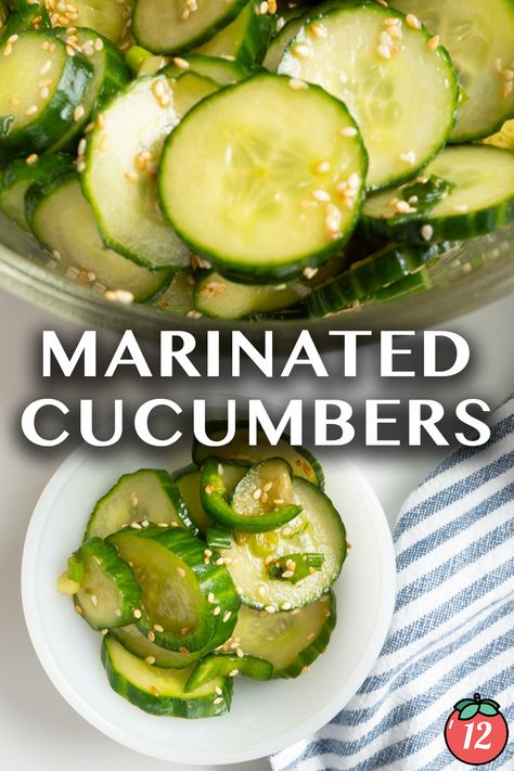 Asian Marinated Cucumbers, Marinate Cucumbers, Marinated Cucumbers And Onions, Marinated Cucumbers Asian, Marinated Cucumber Salad, Cucumber Marinade, Cucumber Snack Recipes, Cucumber Snack, Cucumber Salads