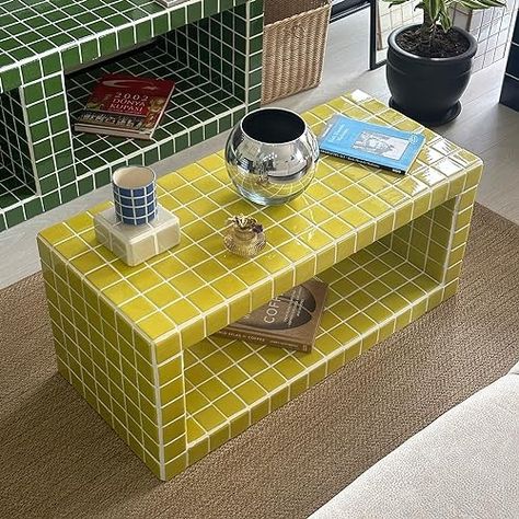 Amazon.com: Tiled Coffee Table, Shoey (Yellow Tile) : Handmade Products Tile Handmade, Diy Table Top, Tiled Coffee Table, Tile Table, Yellow Tile, Diy Tile, Diy Coffee Table, Diy Home Furniture, Grid Design