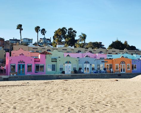 Beautiful rainbow beach town in Capitola, California near Santa Cruz. Colorful photoshoot location. #color #instagram #photography Capitola Beach Photoshoot, Santa Cruz Photoshoot, Houses In California, Capitola California, Capitola Beach, Colorful Photoshoot, Beach House Colors, California Beach House, Summer Vision