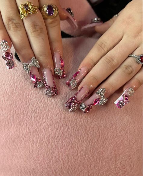 Valentines Long Nails, Punk Nails, Long Acrylic Nail Designs, Drip Nails, Short Square Acrylic Nails, Long Square Acrylic Nails, Unique Acrylic Nails, Bling Acrylic Nails, Gem Nails