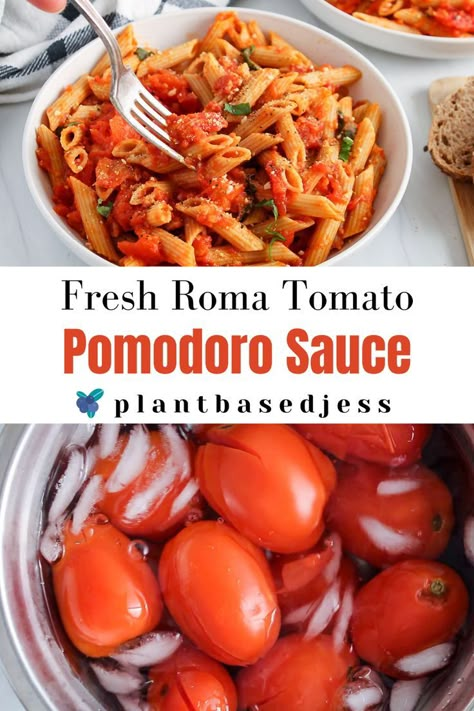 Pasta Sauce Recipes Roma Tomato, How To Use Up Roma Tomatoes, Homemade Pasta Sauce Roma Tomatoes, Roma Tomato Pasta Sauce, Fresh Roma Tomato Pasta Sauce, Homemade Roma Tomato Sauce, Authentic Italian Spaghetti Sauce From Fresh Tomatoes, Fresh Plum Tomato Sauce, Rustic Tomato Sauce