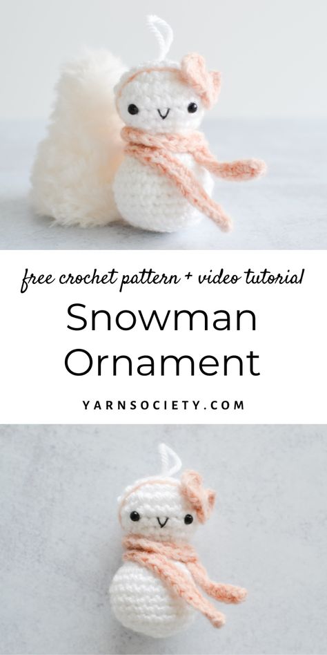 This Snowman Ornament is perfect for the tree or can be gifted as a special handmade present for a certain someone. Free crochet pattern and right and left hand crochet video tutorial available! Left Hand Crochet, Snowman Crochet Pattern, Snowman Crochet, Crochet Mitts, Left Handed Crochet, Velvet Crochet, Beginner Friendly Crochet, Crochet Ornament Patterns, Crochet Snowman