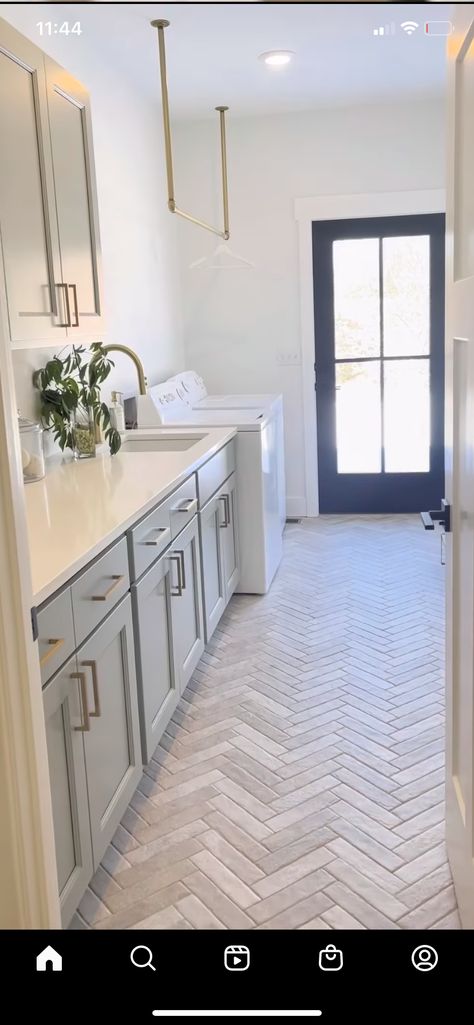 Laundry Reno, Room Tiles Floor, Laundry Room Floor, Room Floor Tiles, Modern Tile Designs, Kathleen Post, Laundry Room Tile, Blue Laundry Rooms, Mudroom Flooring