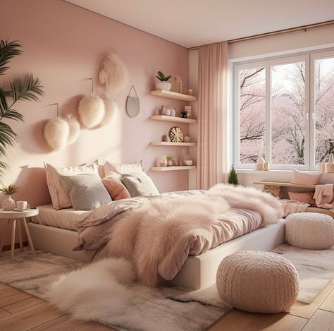 Teenage Pink Bedroom, Bedroom Ideas Girls Teenage, Small Teenage Girl Bedroom, Blush Bedroom Ideas, Pastel Pink Bedroom, Room Teen Girl, Pastel Bedroom Ideas, Minimalist Room Decor, Teenager Bedroom Design