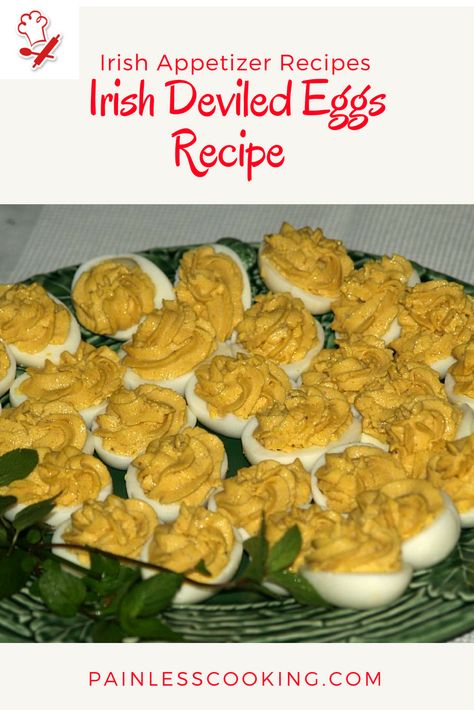 Learn how to make delicious Irish Appetizer Recipes. This recipe is for Irish Deviled Eggs. Peel eggs and cut in half. Remove yolks and place in a food processor then add the rest of ingredients. Mix until smooth then add 6 of the white egg halves and blend. I use a pastry bag to fill the remaining white halves. Irish Dinner Recipes, Irish Recipes Appetizers, Irish Appetizers, Irish Dinner, Irish Recipes Authentic, Irish Desserts, Irish Cooking, Irish Recipes Traditional, Irish Dishes