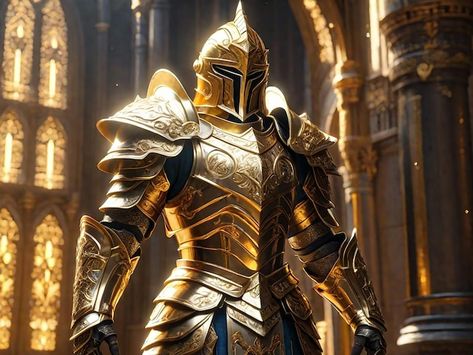 Photo a knight in a shiny golden armor | Premium Photo #Freepik #photo Golden Knight Fantasy Art, Phighting Oc, Golden Knight, Golden Armor, Gold Armor, Warrior Concept Art, Logo Psd, Golden Knights, Image Icon